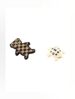 Louis Vuitton Multicolor Resin Teddy Bear & Turtle Brooch Set