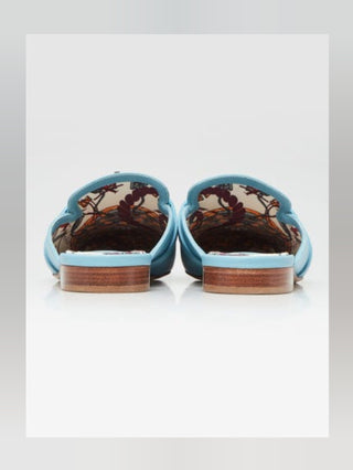 Hermes Ciel Blue Calfskin Leather Palladium Plated Oz Mules 38.5 sz