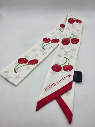 Louis Vuitton White Cherry print Cerise Silk Twilly
