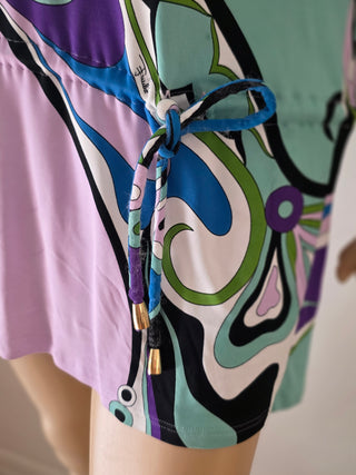 Emilio Pucci Purple Multicolor Signature Print long-sleeved dress 10 sz