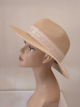 Hermès Beige Woven Straw Izia H Kilt Hat Size 59