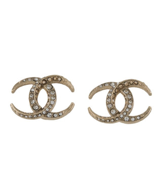 Chanel Gold-tone Strass Interlocking Crystal Stud Earrings