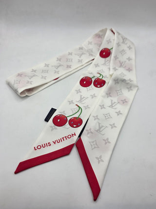 Louis Vuitton White Cherry print Cerise Silk Twilly