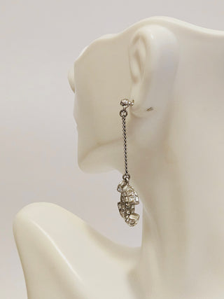 Chanel Silver-tone 2022 Strass Interlocking CC Drop Earrings