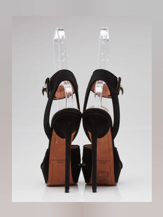 Givenchy Black Suede Platform Ankle Wrap Shark Lock Sandals 36.5 sz