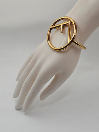 Fendi Gold-tone F Is Fendi Hinged Bangle Bracelet