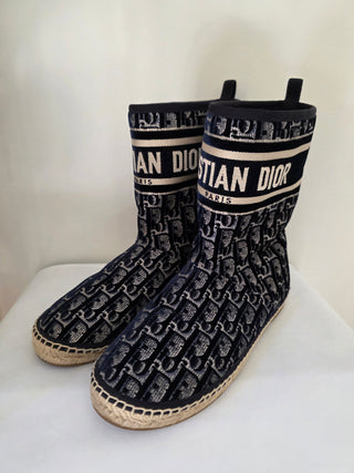 Christian Dior Blue Oblique Jacquard Velvet Boots 40 sz