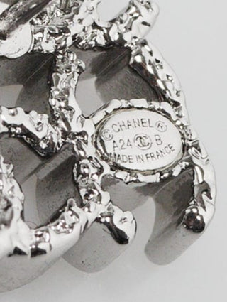 Chanel Silvertone Metal Interlocking CC Cluster Square Stud Earrings