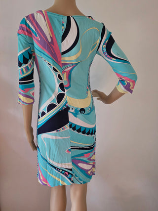 Emilio Pucci Blue Multicolor Signature Print Summer Dress S sz