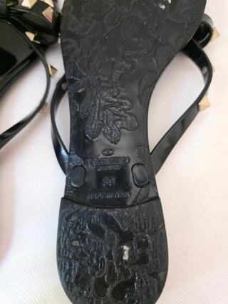 Valentino Black Rockstud Accents Rubber Bow Slides 39 sz