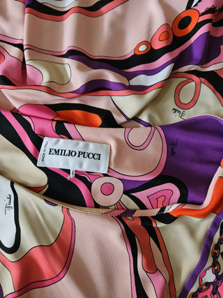 Emilio Pucci Pink multicolor signature print long-sleeved dress 8 US sz
