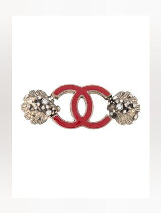Chanel Silver-tone Strass Enamel Interlocking CC Brooch