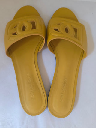 Dolce & Gabbana Yellow Leather D&G Logo Cutout Sandals 37.5