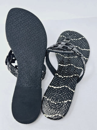 Tory Burch Black Snake print leather Reva thong sandals 7 M sz