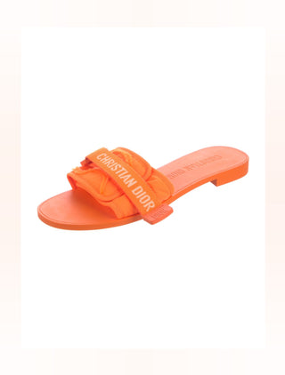Christian Dior Orange Rubber Grosgrain Trim J'Adior Logo Slides 41 sz