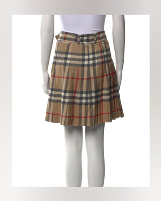 Burberry London Brown Multicolor Plaid Print Wool pleated skirt S sz