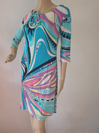 Emilio Pucci Blue Multicolor Signature Print Summer Dress S sz