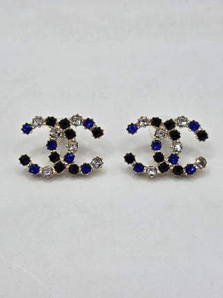 Chanel Gold Metal Multicolor Crystal CC Stud Earrings