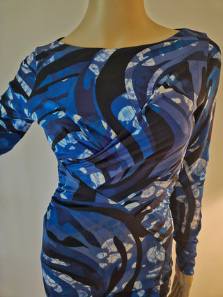 Emilio Pucci Blue Multicolor Signature Print long-sleeved dress 40 sz