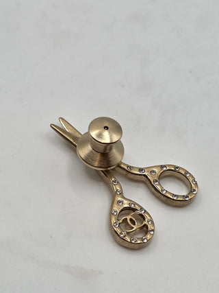 Chanel Gold-tone 2022 Strass CC Scissors Bottle Pin Set