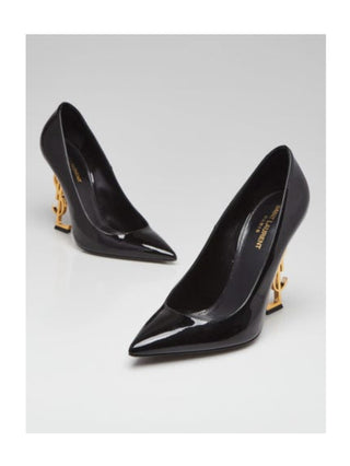 Yves Saint Laurent Black Patent Leather Opyum Monogramme Heels 40 sz