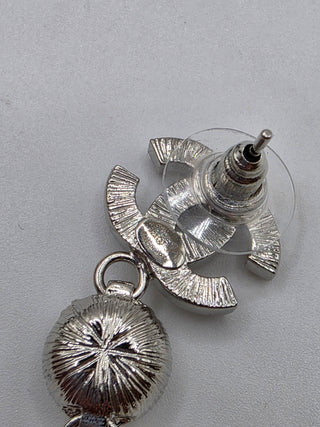 Chanel Silver-tone 2023 Strass CC Drop Earrings