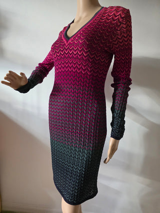 Missoni Red Multicolor long-sleeved striped dress 38 sz