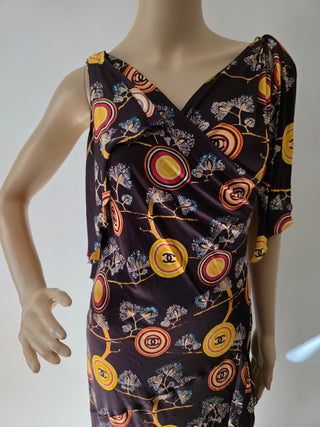 Chanel Brown Multicolor Interlocking CC Print Summer Dress 6 sz