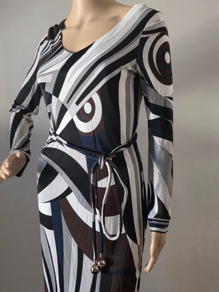 Emilio Pucci Brown White Printed Midi Length Dress US 8