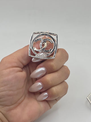 Chanel Silver-tone oversized Interlocking CC Square Stud Earrings