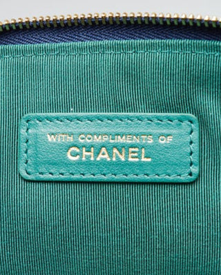 Chanel Blue Quilted Jersey Fabric Medium O-Case Zip Pouch VIP Bag