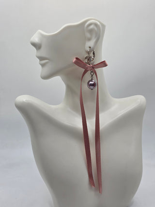 Chanel Silver-tone Faux Pearl Ribbon Bow CC Logo Drop Earrings