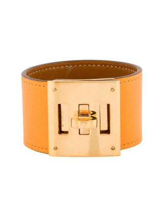 Hermès Brown Leather Gold Plated Kelly Dog Wrap Bracelet