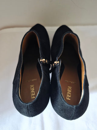 Fendi Black suede Zucca FF Logo  Ankle booties 39.5 sz