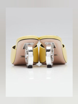 Gucci Yellow Leather Slide GG Logo Heels Size 39.5