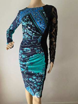 Emilio Pucci Black Green multicolor lace sexy dress 6 sz