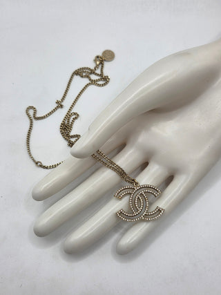 Chanel Gold-tone 100th Anniversary Strass CC Pendant Necklace