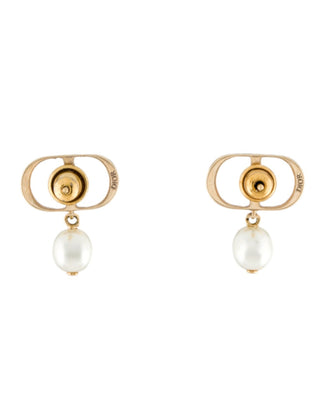 Christian Dior Gold-tone Faux Pearl Petit CD Stud Earrings