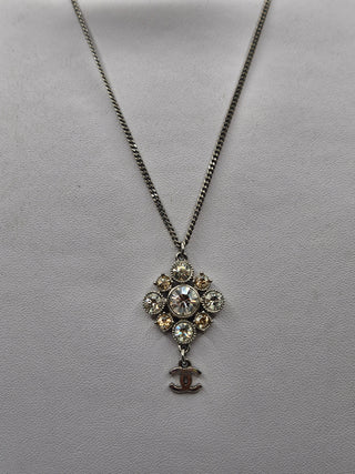 Chanel Silver-tone Strass CC Logo Dangle Pendant Necklace