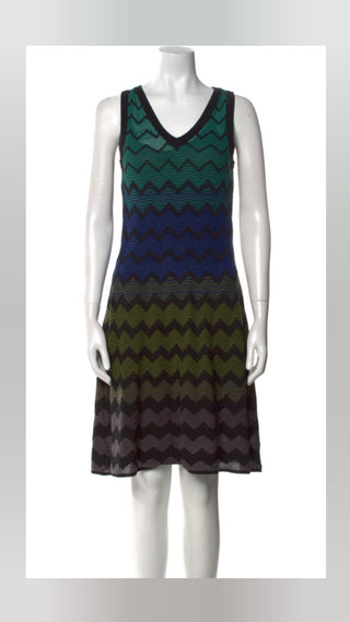 M Missoni Green multicolor Striped V-neck Mini Dress 8 US