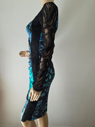Emilio Pucci Black Green multicolor lace sexy dress 6 sz