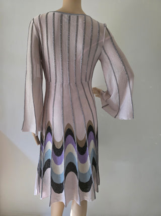 M Missoni Beige Metallic Striped Knee-Length Dress M sz