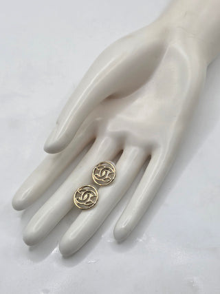 Chanel Gold-tone Interlocking CC Logo Round stud earrings