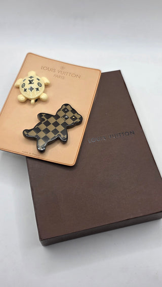 Louis Vuitton Multicolor Resin Teddy Bear & Turtle Brooch Set