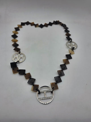 Hermès Black Silver-tone H Logo Horn Lena Station Necklace