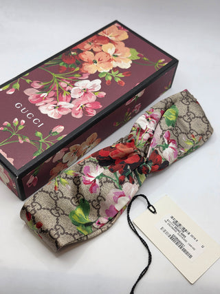 Gucci Beige Multicolor GG Pattern Flora Silk Hairband M sz