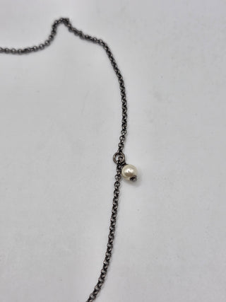 Chanel Silver-tone Faux Pearl Strass Interlocking CC Pendant Necklace