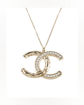 Chanel Gold-tone Enamel Strass Reversible Interlocking CC Pendant Necklace