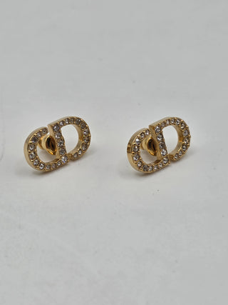 Christian Dior Goldtone Crystal CD Stud Earrings