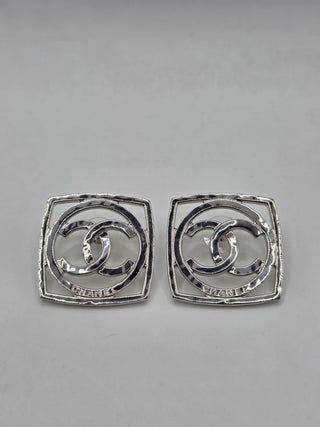 Chanel Silver-tone Interlocking CC Square Stud Earrings